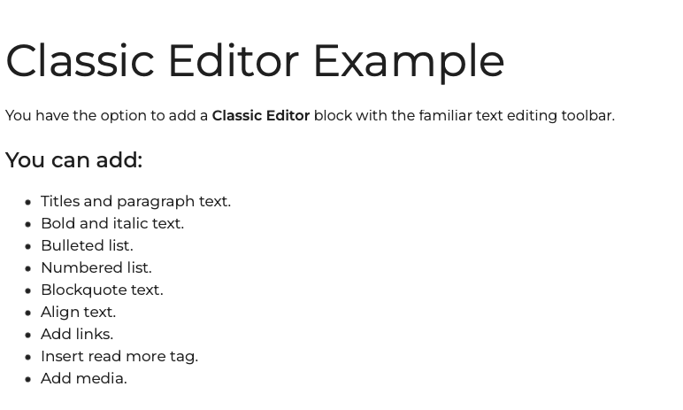 classic editor preview
